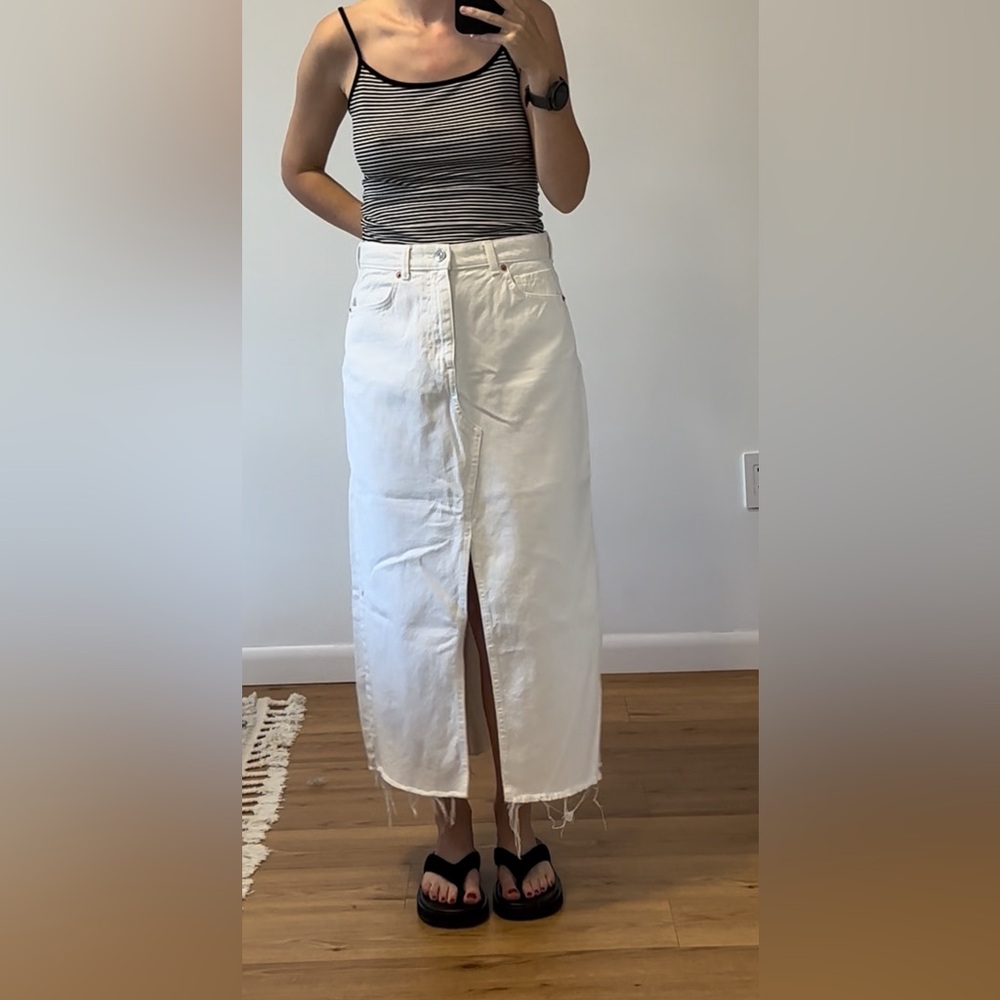 Mango White Slit Denim Skirt